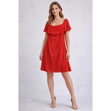 Halston Red Off The Shoulder Ruffle Mini Dress Size 14 Shift Cocktail