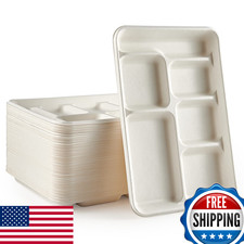 Vplus 90-Pack 6-Compartment Compostable 12" Plates - Microwave/Freezer Safe