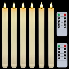 Homemory 6 Pcs Wax Flameless Taper Candles with Remote Timer and Dimmer, LED