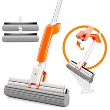 Sponge Mop PVA Squeeze Mop with 2 Absorbent Mop Refills Kitchen Bathroom Office
