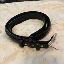 Nice Nocona Belt Men 36 Black Leather Basket Weave Silver Buckle Preowned