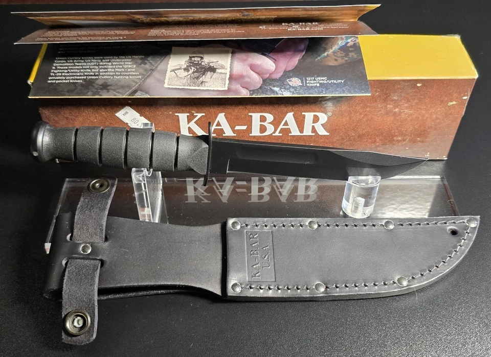 🔥KA-BAR SHORT faca de ponta reta preta 1256 com bainha de couro. NOVO NA CAIXA. - Imagem 2 de 4