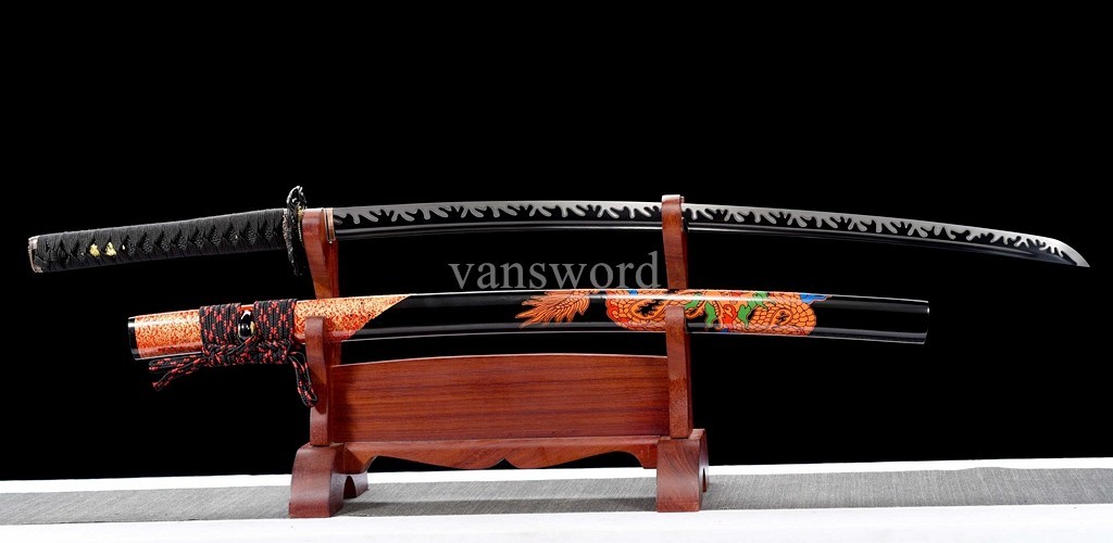 High Manganese Steel Japanese Katana Black Blade Samurai Sword Full Tang Real