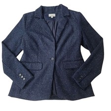 LOFT Navy Blue Wool Blend Flecked One Button Blazer Jacket Size 6