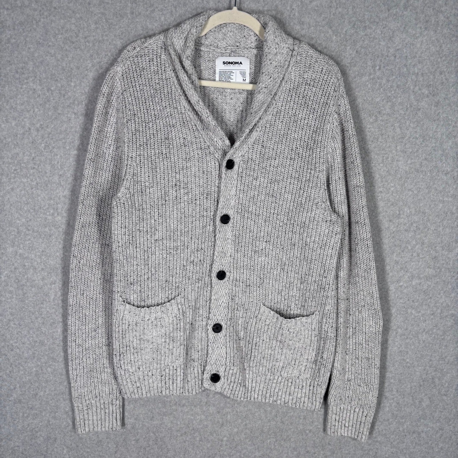 Sonoma Shawl Collar Fisherman Cardigan Sweater Mens Medium Marled Heritage