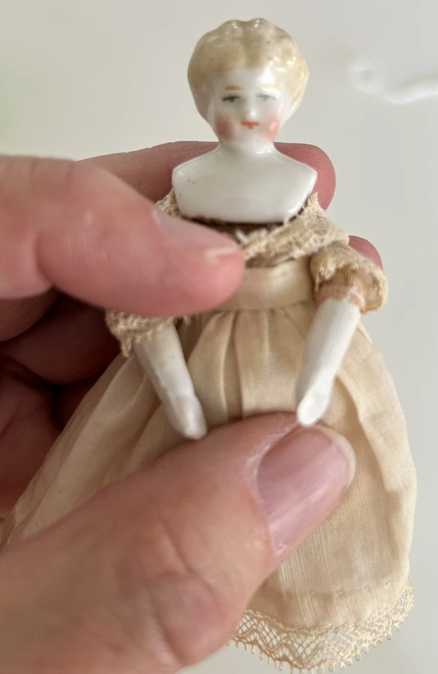 Rare 1800’s Antique German, Ceramic, Porcelain, Miniature Doll, Original Clothes - Image 3 of 4