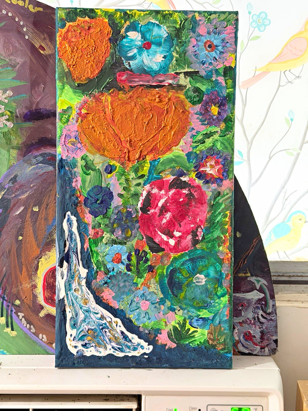 Original Abstract Contemporary Floral Mixed Media Collage Acrylic on Canvas
