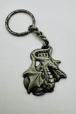 Vintage Rawcliffe Pewter Dragon Keychain I Love Fantasy 1982 Pewter Key Ring
