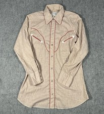 Vintage H Bar C Western Shirt Mens Pink Pearl Snap USA Sz 15-33 Medium Ranch 70s