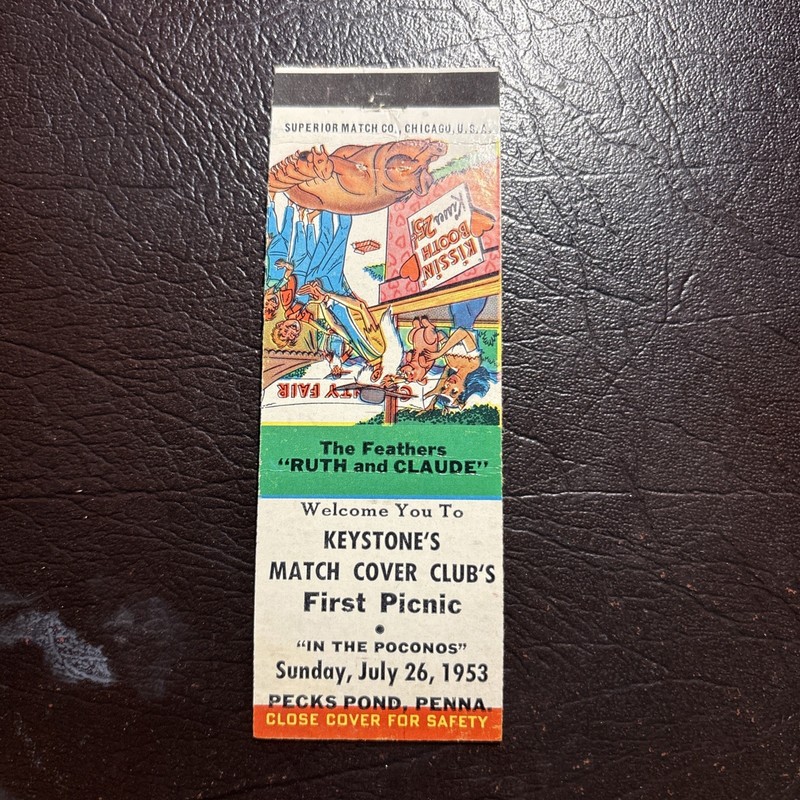 Keystone Matchcover 1st Picnic Pecks Pond PA Vintage Matchbook Cover 1953