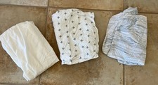 EUC Set of Three Cotton Crib Sheets for Standard Crib White, Grey, Wave