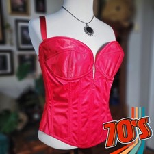 Vintage 1970s TRASHY Womens Red Boned Sweetheart Strap Bustier Corset - XS