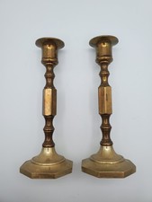 Brass Candlestick Holders 7.5" Tall Vintage Octagonal Base Heavy Set of 2 MCM
