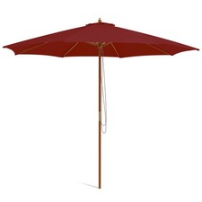 10FT Patio Wooden Market Table Umbrella Pulley with 8 Bamboo Ribs Sunshade