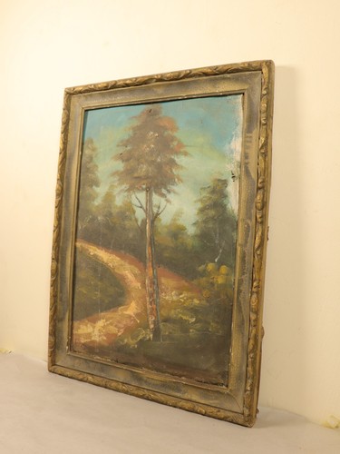 Vintage Landscape Oil Painting on Wood Panel Rustic Forest Path Scene, Framed - Picture 19 of 24