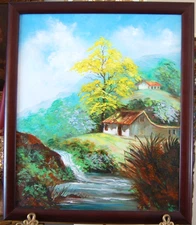 VTG 1991 FRAMED ORIGINAL VILMA CONTASTI OIL VENEZUELAN COUNTRY & BOHIO LANDSCAPE