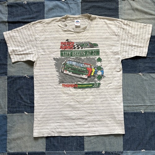 Gant, 90s striped vintage nascar harry gant t-shirt single stitch made in usa size XL