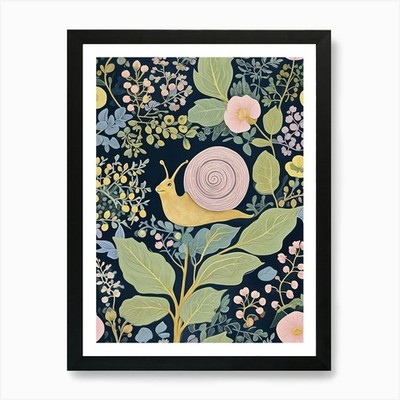 Kleine Schnecken und Blumen Kunstdruck gerahmt Wandbild Poster Leinwanddruck Bild
