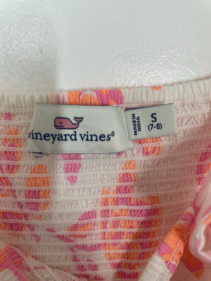 Vineyard Vines Floral Orange and Pink Smocked Dress Girl's Size S (7-8) - Image 4 of 4