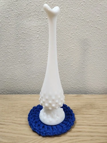 MCM Fenton Stamp White Hobnail Milk Glass Vase 9.5" Tall - Super Clean Inside!