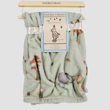 Pooh Bear Collection Classic Winnie the Pooh Baby Blanket Sage Green 30x40 New