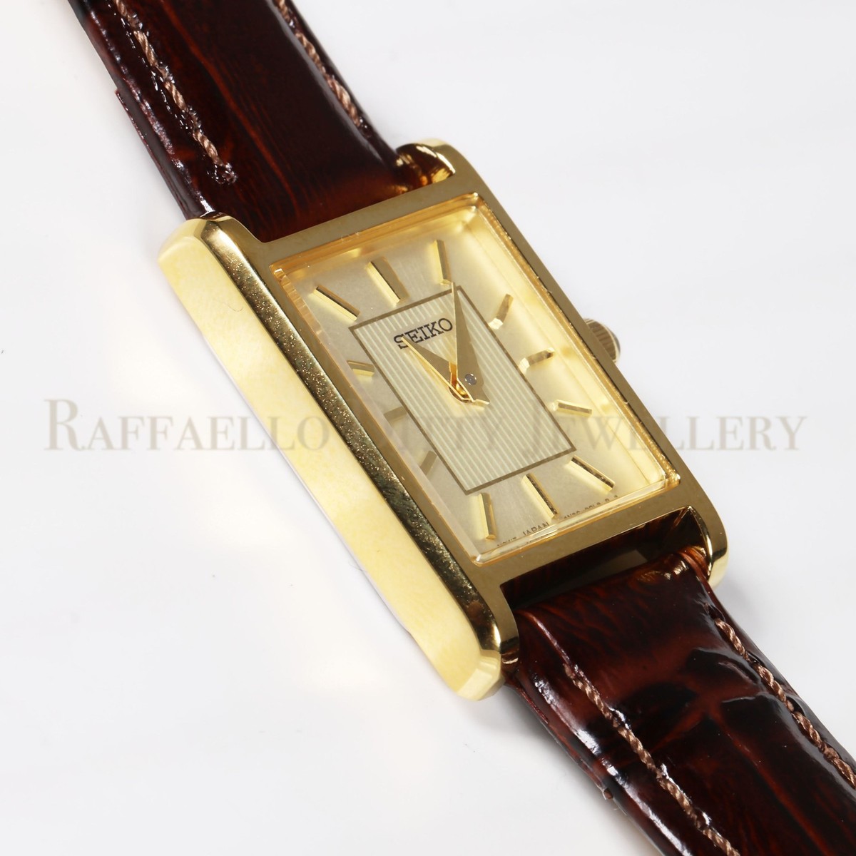 SEIKO Ladies Watch Quartz Rectangular Champagne Dial Gold Tone