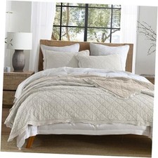100 Linen Front/100 Cotton Back Quilt Set Size Pre-Washed King Beige