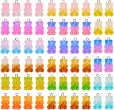 60Pcs Gradient 3D Candy Gummy DIY Bear Charms Resin Bear Shaped Clay Keychain