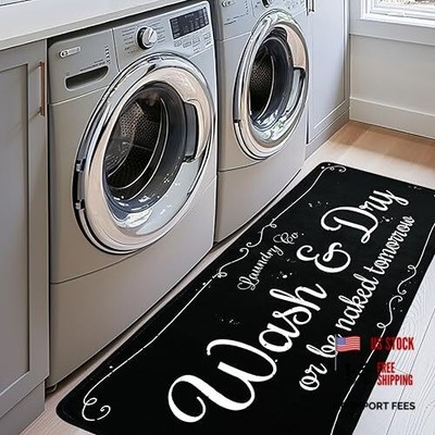 EYECY Laundry Room Rug Runner 20''x49'' Non Slip TPR-Backed Rug 20x49 in Black