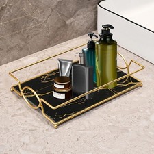 Bathroom Vanity Tray Jewelry Dish Makeup Organizer for Dresser L Black