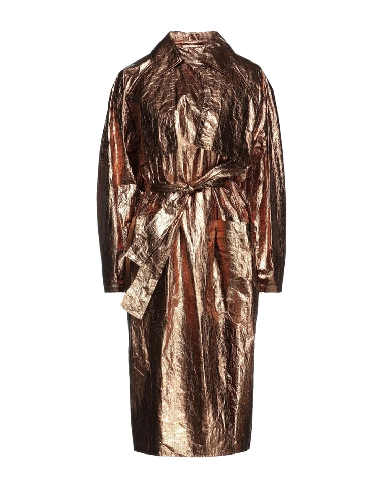 RRP€323 WEILI ZHENG Tyvec Oversized Coat Size S Brown Laminated Belted Unlined - Image 3 of 4