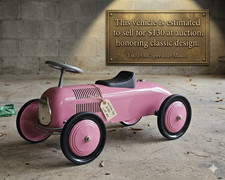 Pink Metal Pedal Car Ride-On Toy 1930s Speedster Style w/ Steering Wheel