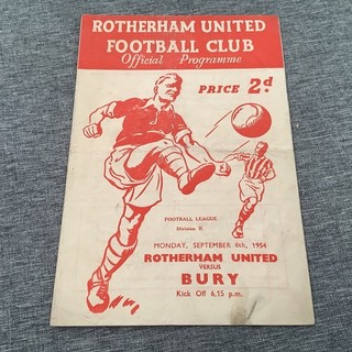 ROTHERHAM UNITED V BURY FOOTBALL LEAGUE DIVISION 2 MATCH PROGRAMME 1954