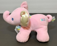 Vintage Eden Pink Plush Elephant Baby Toy Pastel Stripes Ribbon Smooth Soft