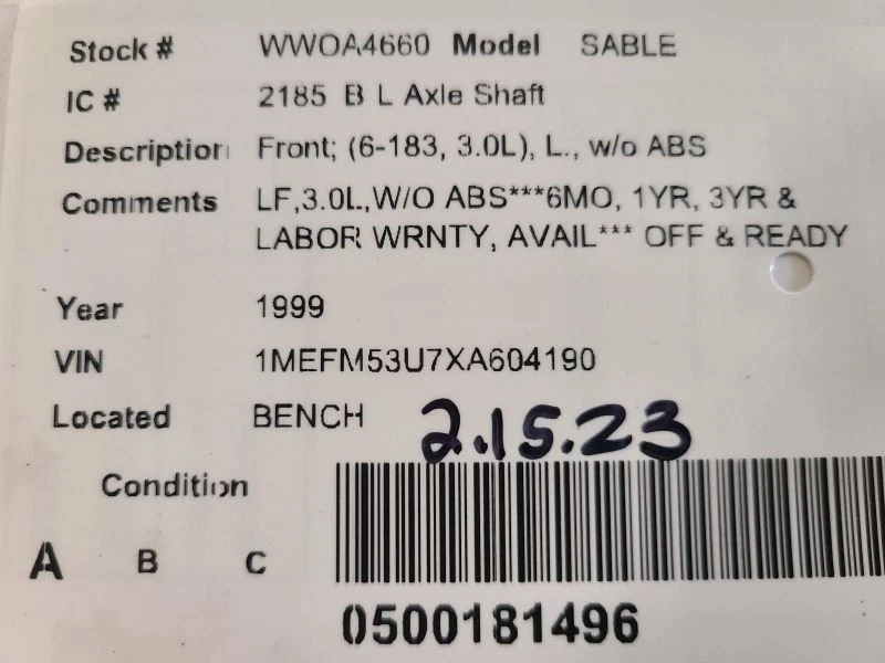 Eje conductor eje delantero 6-183 3,0 L transmisión AX4N compatible con 96-07 TAURUS 1673500 Foto 4 de 4