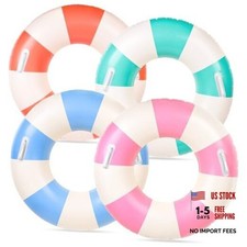 4Pcs Inflatable Pool Float with Handle 4 Colors Classic Striped Swim Rings