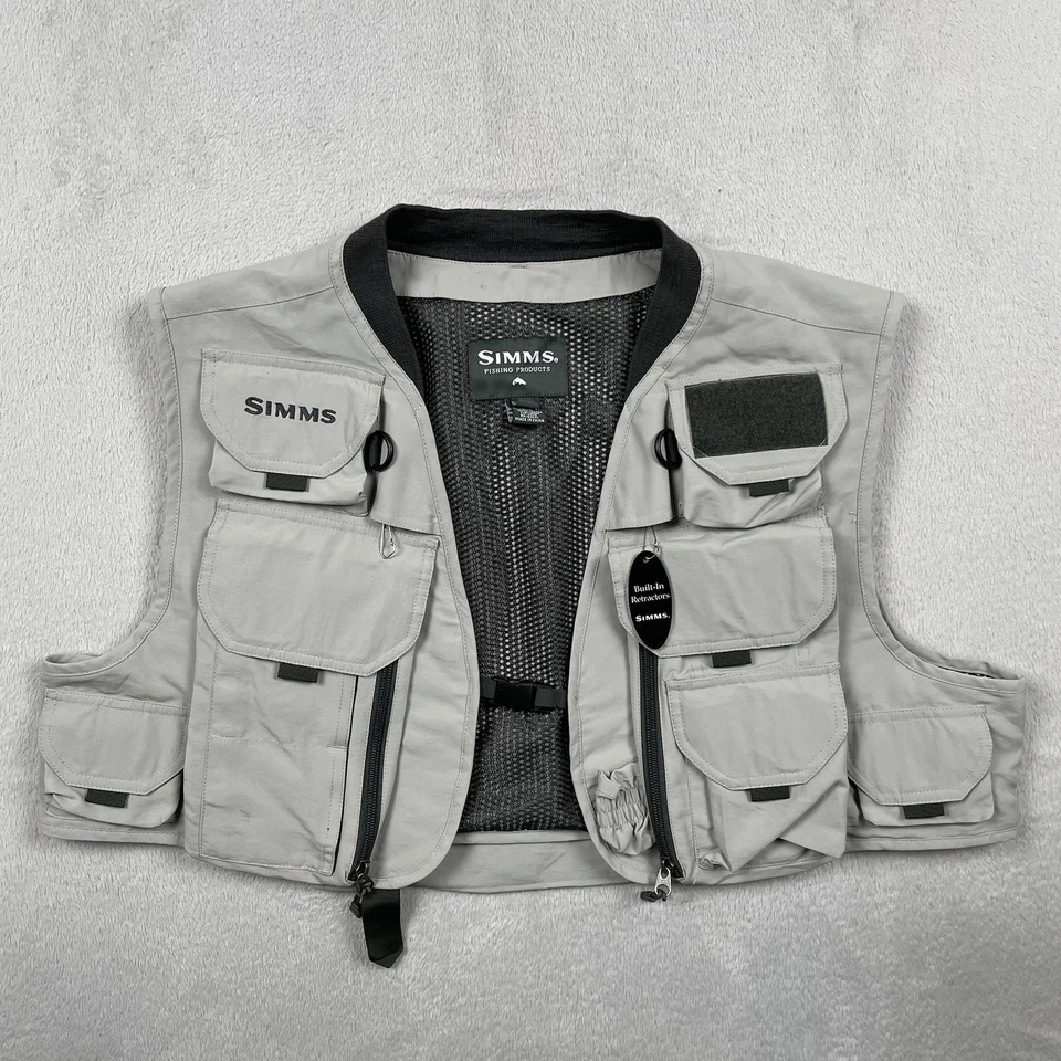 Simms Angelweste Herren XL kurz grau Taschen Retarktoren Gorpcore Outdoor Neu