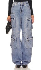 Bershka Womens Cargo Jeans Light Blue Button ...