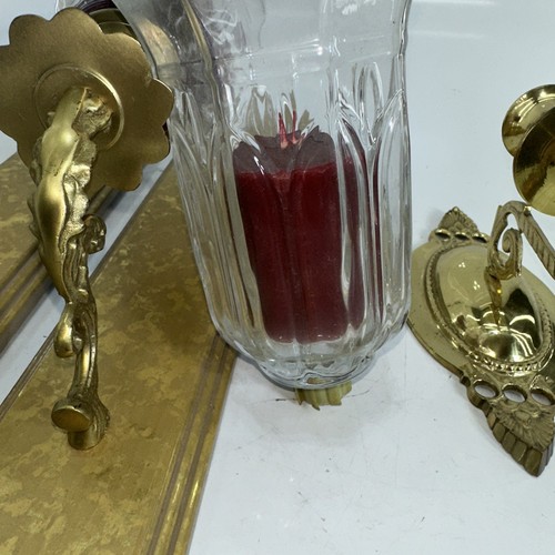 Vintage Home Interiors Tall Brass/ Gold Tone Wall Sconce Set of 4 W/Snuffer - Picture 2 of 11
