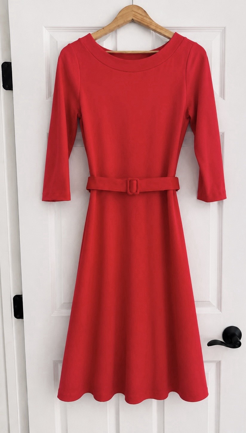 Ann Taylor Red Midi Belted Classic Dress size Medium