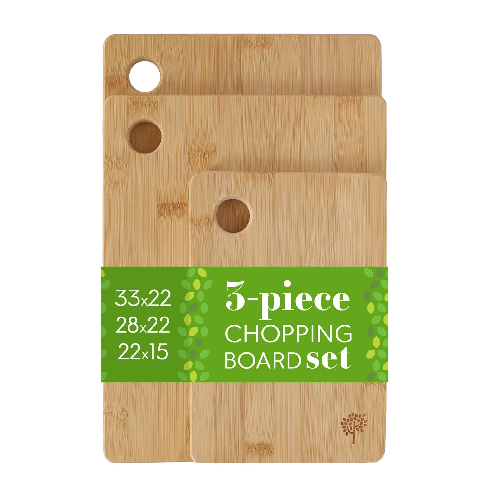 B&Q -  3Pc Bamboo Chopping Board Set 100% Bamboo Natural Cutting Board Serving Tray Worktop Saver - Image 3