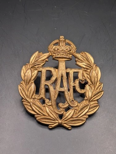 Genuine WW2 RAF Royal Air Force King’s Crown Bronze 2-lug Cap Badge British