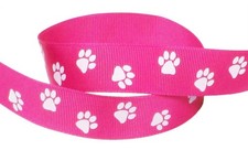 Paw Prints Ribbon for Crafts 10yd 7/8", 7/8" White Paw, Hot Pink