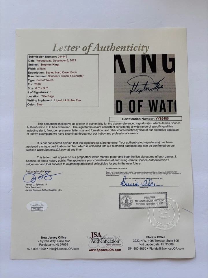 Stephen King Signed End of Watch 1st Edition Hardcover HC Book Autographed JSA Foto 4 de 4