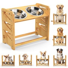 Elevated Dog Bowls, 6 Height Adjustable Raised Dog Bowl Stand with 2 Stainles...