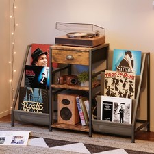 Record Player Stand with Drawer, Record Player Table with Vinyl Record Storag...