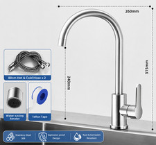 Kitchen Sink Mixer Taps Swivel Spout Single Lever Tap Mono Chrome Faucet Modern