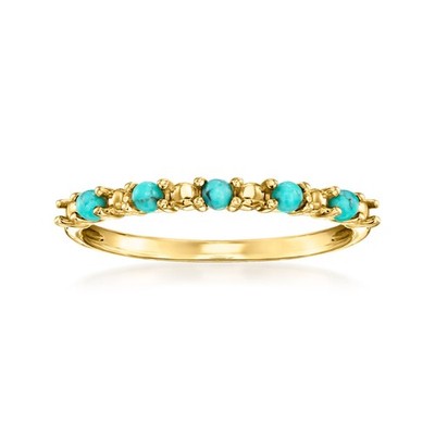Pure Collection by Ross-Simons 2mm Turquoise Bead Ring in 14kt Yellow Gold