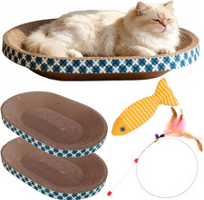 4 Pack Cat Scratcher Bed with Toys Oval Cardboard Scratch Bowl for Furniture