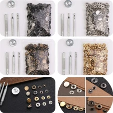 15mm 50Set Brass Button Snaps Press Studs Leather Snap Fasteners Kit With 4 Tool